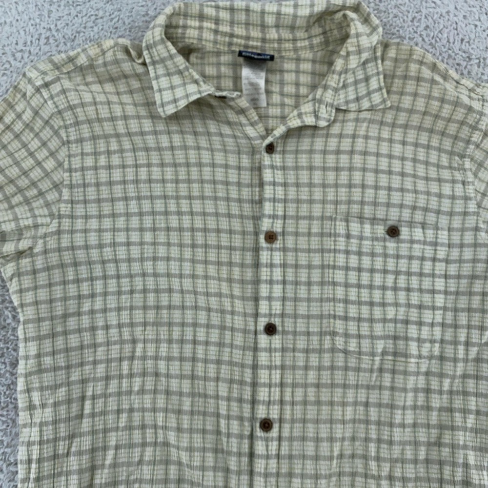 Patagonia Shirt Mens XL Green Plaid Organic Cotton Short Sleeve Button Up Casual